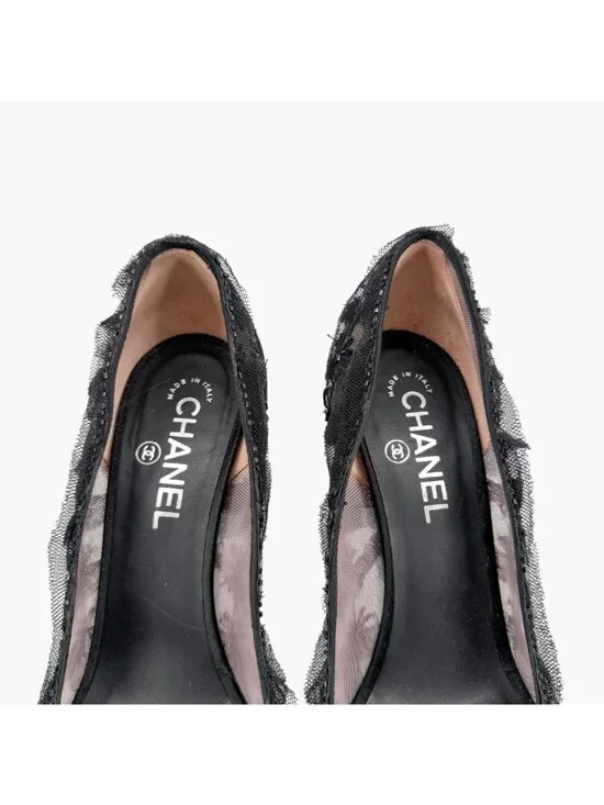 Chanel CC Bead-Embellished Pumps Black Mesh Lace Heels Size 38.5 US 7.5-8 - Picture 4 of 16